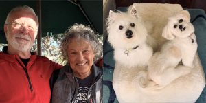Richard and Joanne Milo, and their dogs Hey Buddy and Bon Bon